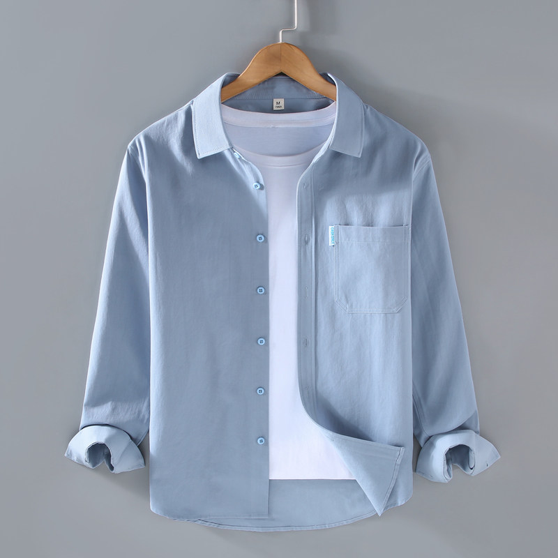 春夏纯棉长袖衬衫男式薄宽松半袖衬衫夹克时尚百搭休闲防晒上衣