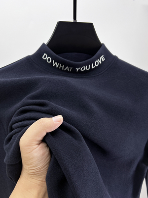 高端德绒半高领打底衫男秋冬季加绒加厚保暖内搭卫衣发热t恤上衣