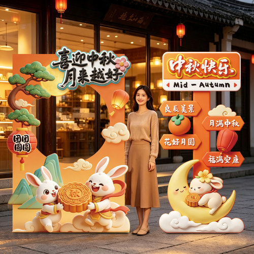 中秋场景布置KT板拍照框引路牌