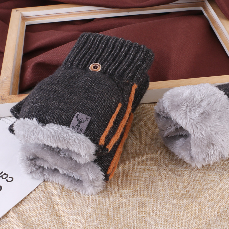 翻盖毛线手套男士双层加绒弹性