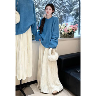 女 两件套装 独特漂亮冬装 穿搭一整套慵懒风软糯宽松毛衣半身裙时尚