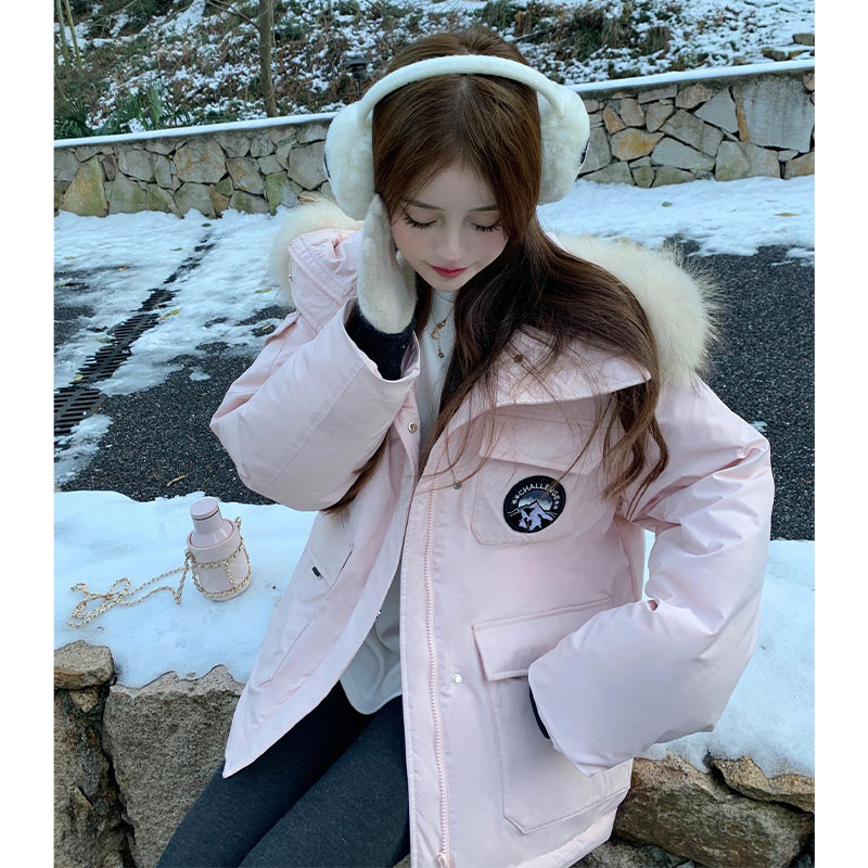 美式情侣大毛领派克羽绒棉袄女冬