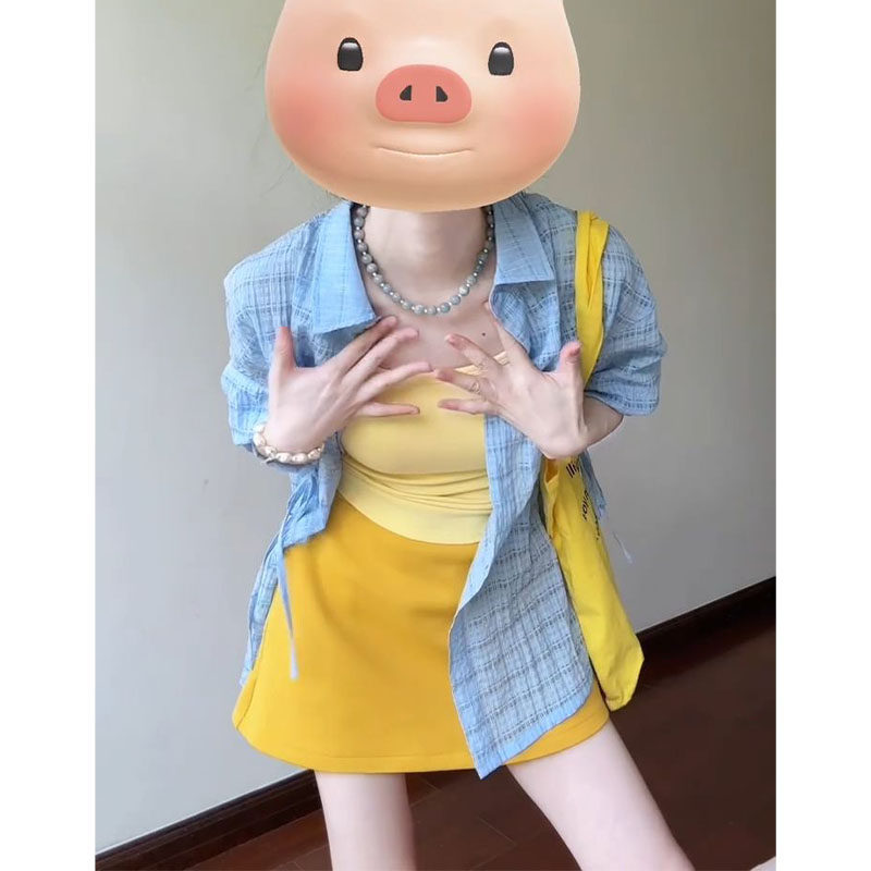 初秋2025超火穿搭一整套小个子吊带上衣时尚衬衫半身裙三件套装女,女装/女士精品,时尚套装,淘宝优惠券,粉丝福利购,淘宝优惠卷