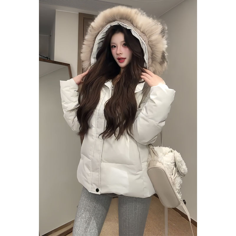 美式复古大毛领派克羽绒棉袄女冬