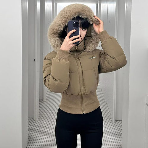 连帽大毛领保暖羽绒棉服女季外套