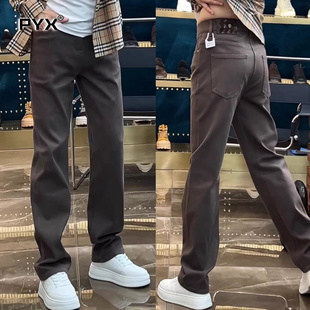 高端咖色牛仔裤男士2025新款秋冬季加厚男裤宽松直筒长裤子男款潮