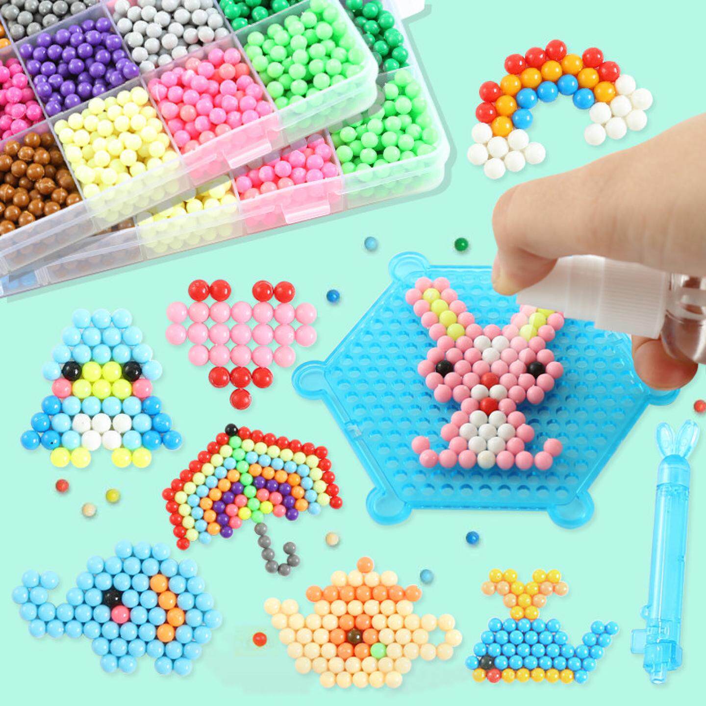 水晶珠粘粘乐魔力魔豆拼豆套装玩具神奇喷水粘珠子水珠水雾魔法珠