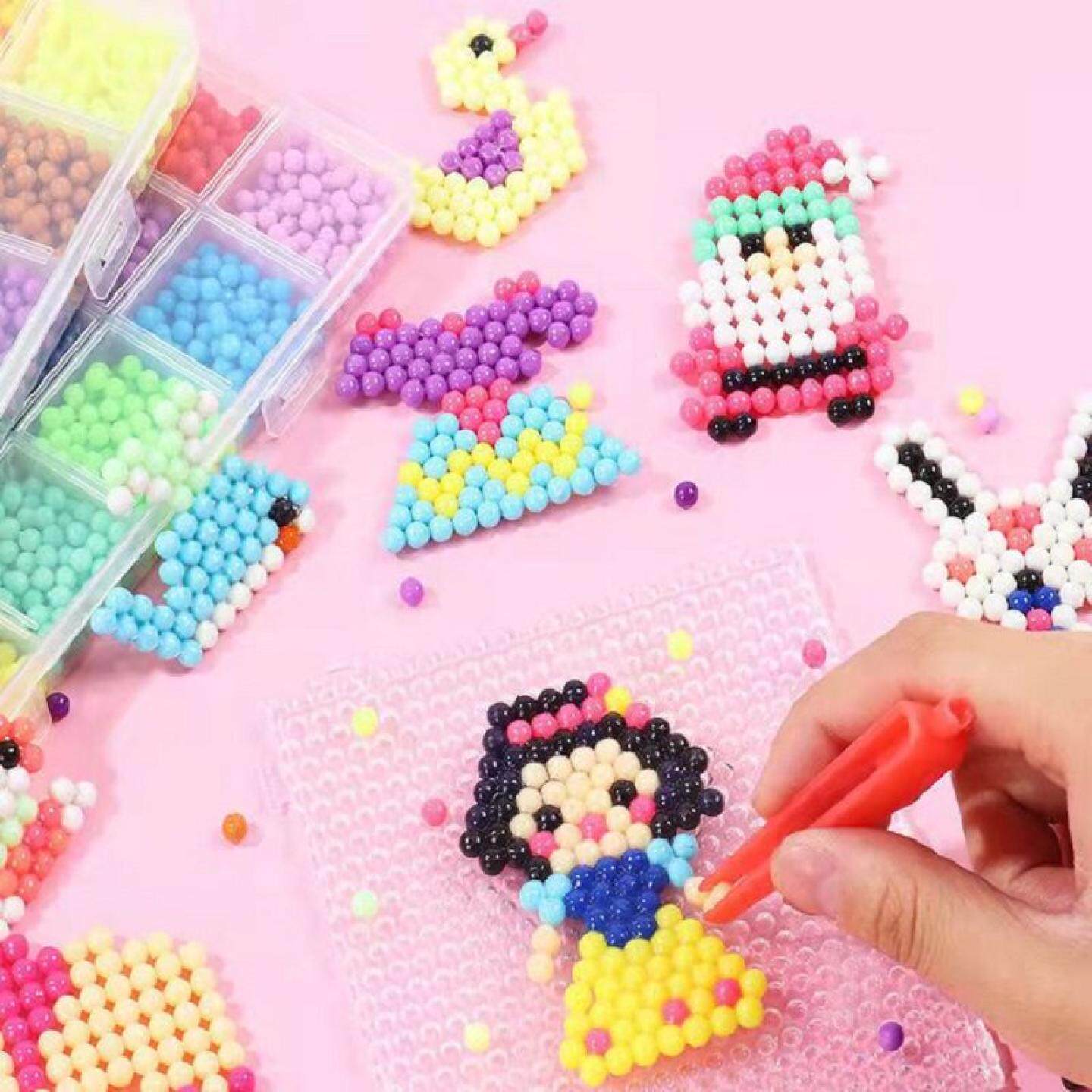 diy手工制作拼图豆豆造型小颗粒水粘珠子制作挂件魔法珠子粘贴画