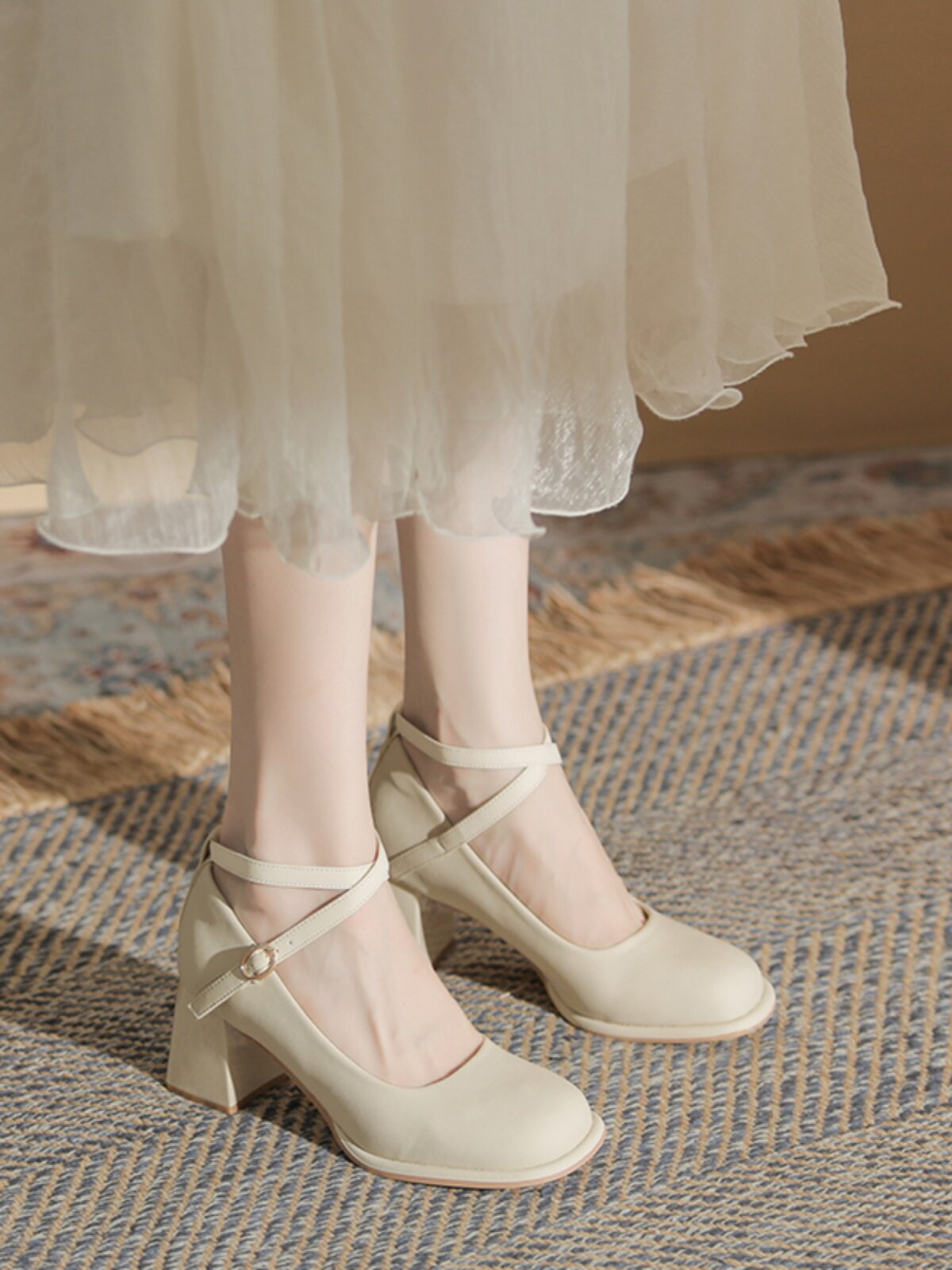 真皮玛丽珍高跟鞋女2025春秋新款粗跟不累脚法式配裙子旗袍单鞋子