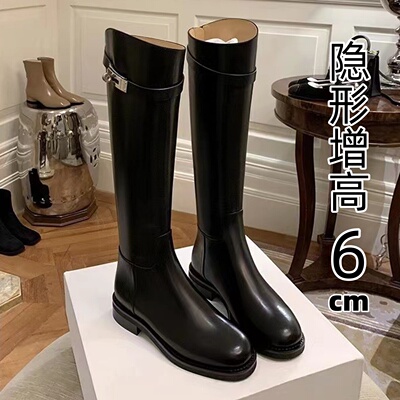真皮内增高长筒靴女夏季透气2026新款厚底高筒不过膝小个子长靴子