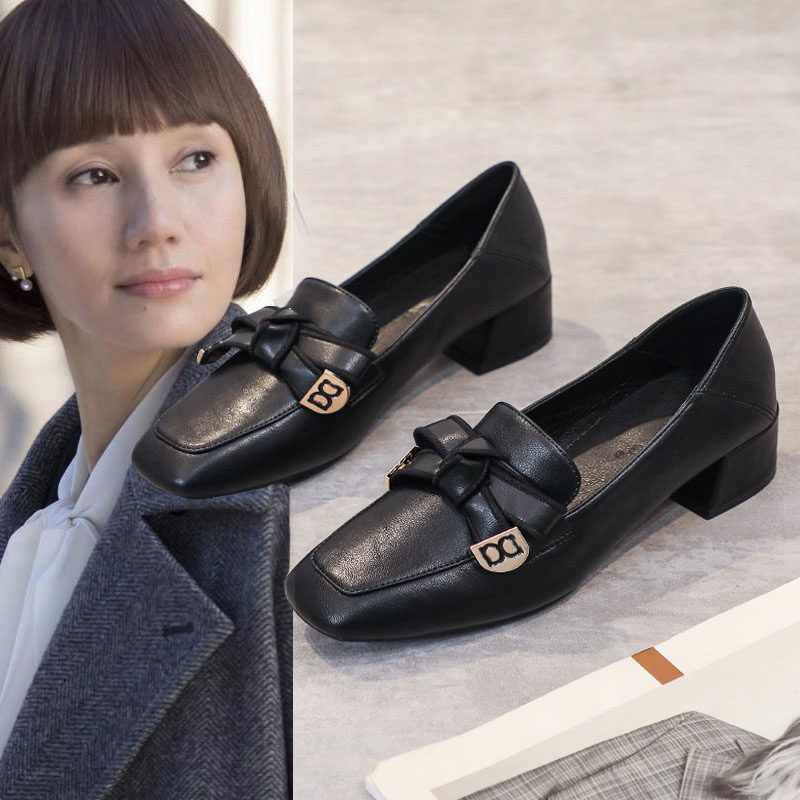 真皮单鞋女2025年春秋新款粗跟休闲乐福鞋中跟英伦风爆款小皮鞋子,女鞋,深口单鞋,淘宝优惠券,粉丝福利购,淘宝优惠卷