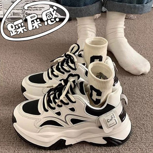 女童鞋子2026春秋款新款儿童运动鞋中大童黑色耐脏女孩跑步老爹鞋