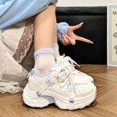 休闲小白鞋 女童蝴蝶结厚底运动鞋 2026春秋中大童女孩天蓝色老爹鞋