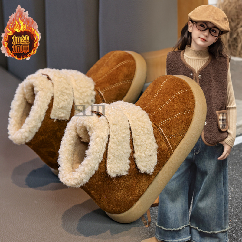 女童复古加绒加厚保暖棉靴