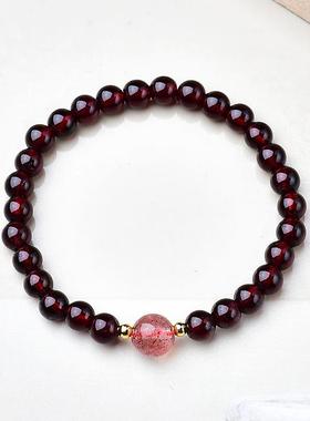 天然石榴石手链女转运珠红石榴手串草莓晶招桃花小众轻奢转运珠