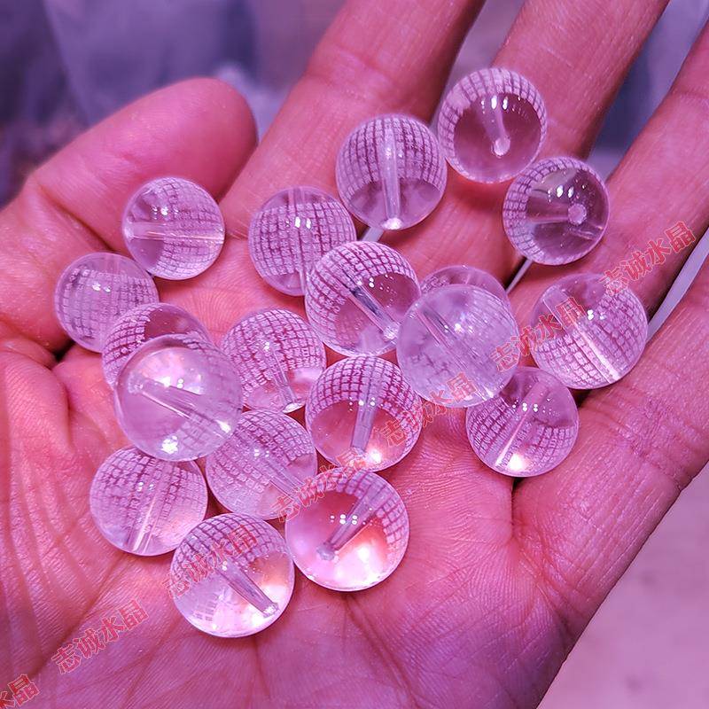 天然白水晶经文桶珠透明白晶鼓珠百福图散圆珠8-16mm东海文字