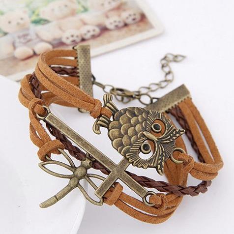 跨境猫头鹰蜻蜓ebay货源欧美友谊多层编织手链手绳