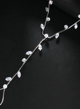 跨境热销时尚锆石连指手链女闪亮夏季百搭树叶手背链个性街拍配饰