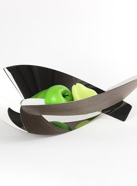 轻奢简约创意异形金属木纹果盘摆件样板间民宿家居客厅软装饰托盘