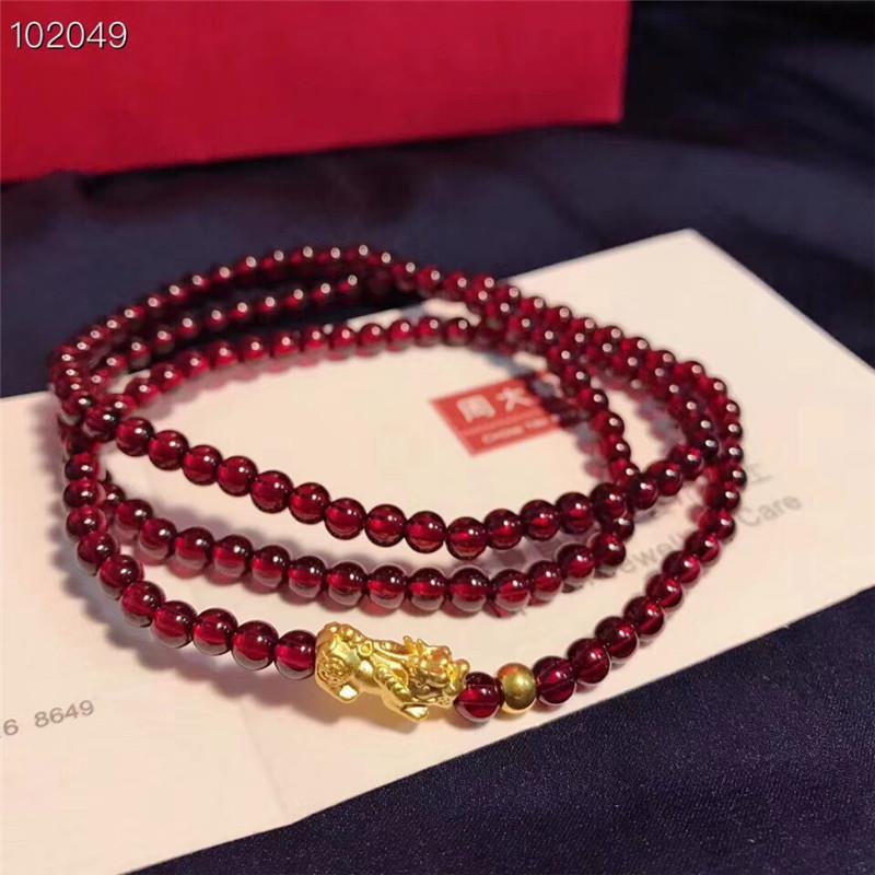 金貔貅手链厂家直销3D硬金貔貅手饰石榴石手链沙金女士手链