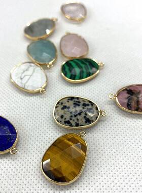 天然石切面黑线红纹坠子18x25mm旦形椭圆形孔吊坠DIY饰品配件
