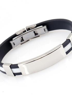 跨境外贸钛钢个性韩版光面男士硅胶手链潮男时尚不锈钢饰品手环