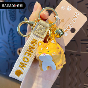 原创木雕风站姿豹猫2025新款车钥匙扣女生书包挂件饰品钥匙链女款