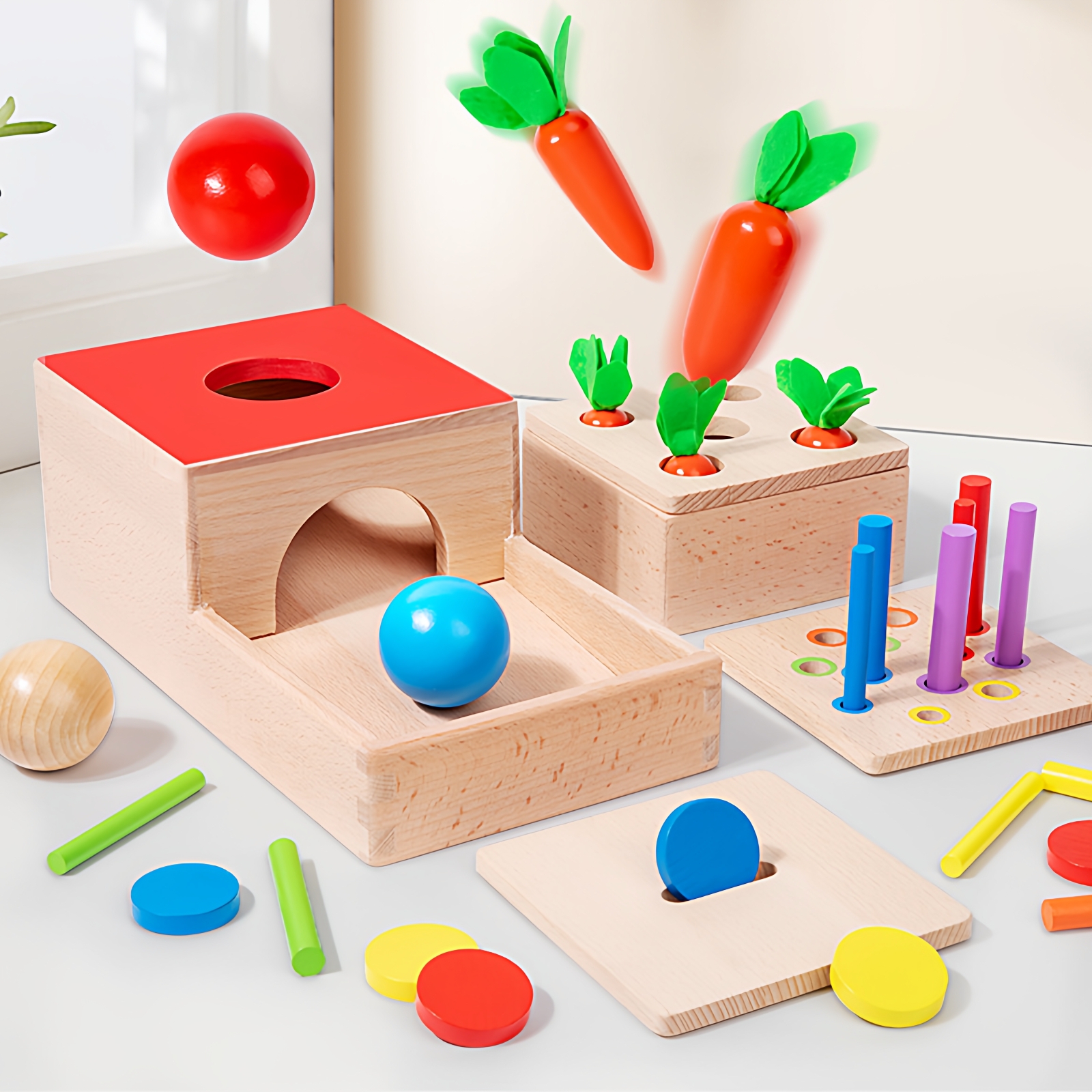 儿童感统训练几何形状分类玩具早教益智玩具彩色四合一教具目标盒