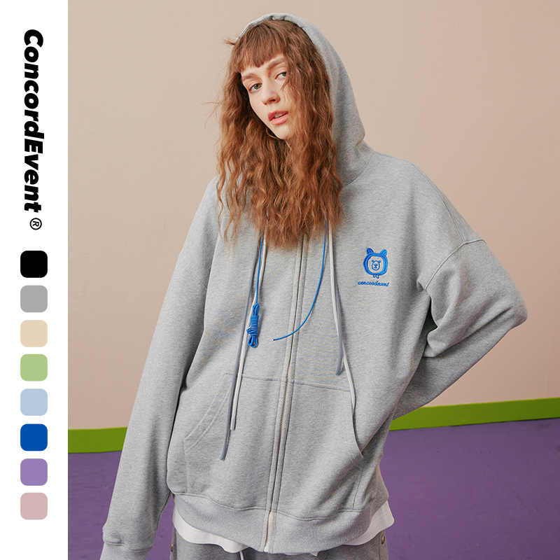 【推荐】CONCORDEVENT潮牌情侣装小熊卫衣连帽开衫外套女宽松上衣
