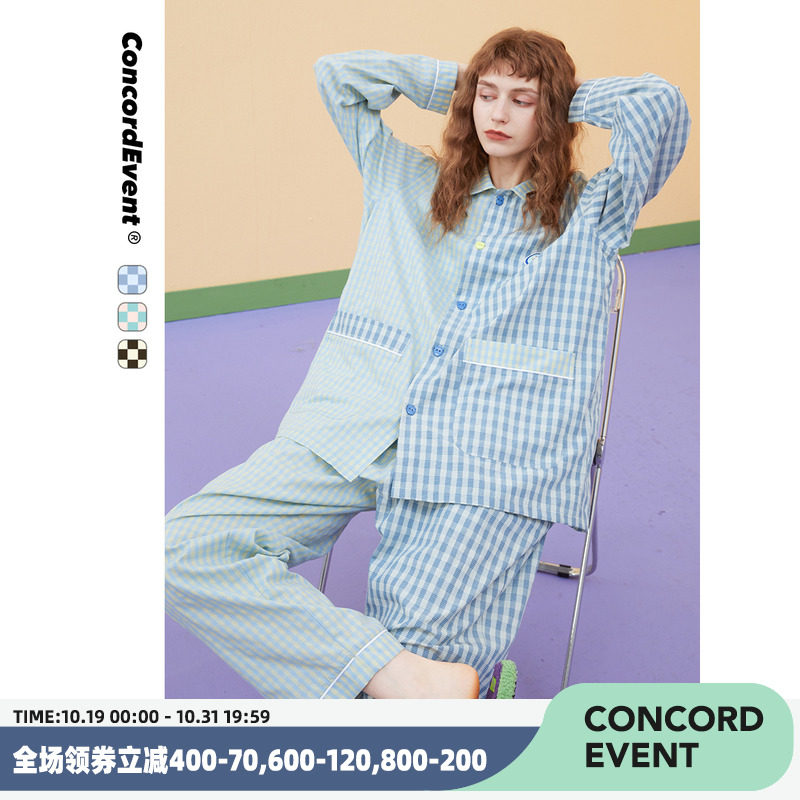 CONCORDEVENT春秋長袖情侶裝睡衣兩件套裝男女棋盤格子外穿家居服在類目 女士內衣/男士內衣/家居服, 睡衣/家居服套裝中 - 來自Buy2taobao.com提供專業的淘寶代購服務
