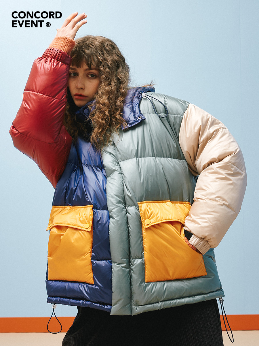 CONCORDEVENT winter short color matching down jacket male couple national tide thickened coat loose trend ins