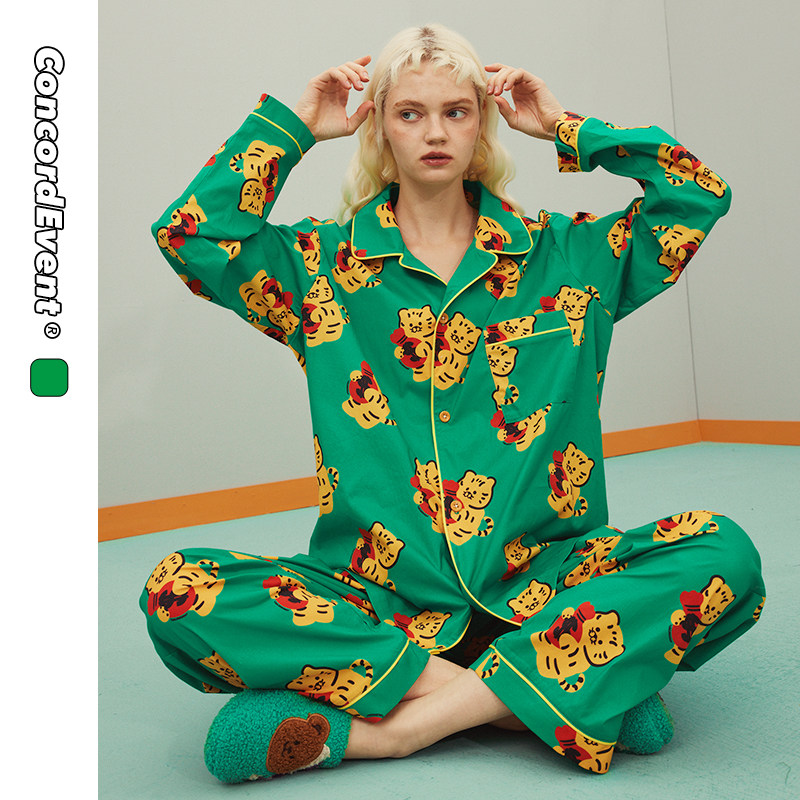 CONCORDEVENT春季新品满印小老虎卡通睡衣情侣装男女潮居家服套装