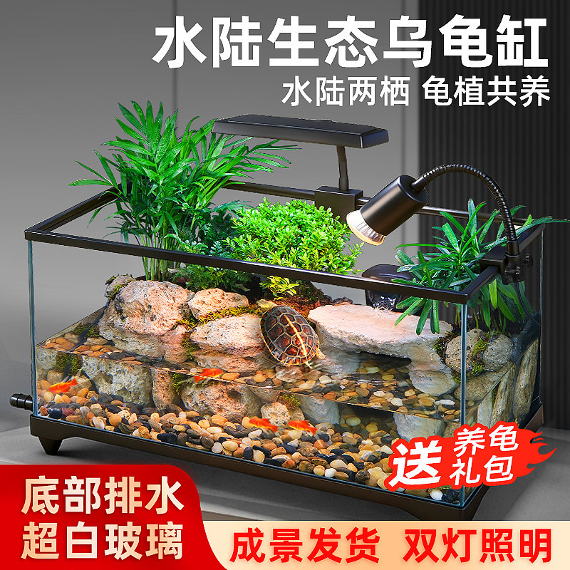 乌龟缸超白玻璃原生溪流造景客厅家用饲养箱爬台专用生态养龟鱼缸