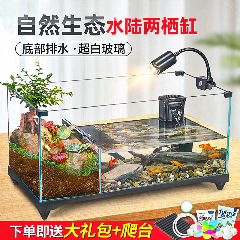 水陆分区双栖混养超白玻璃缸