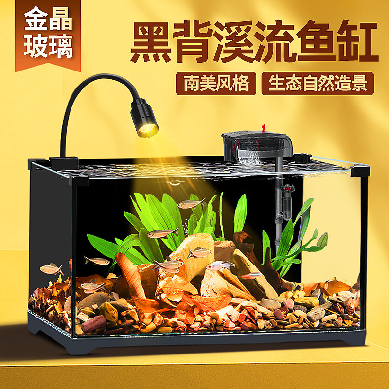 超白玻璃自带黑背景南美缸溪流缸图片
