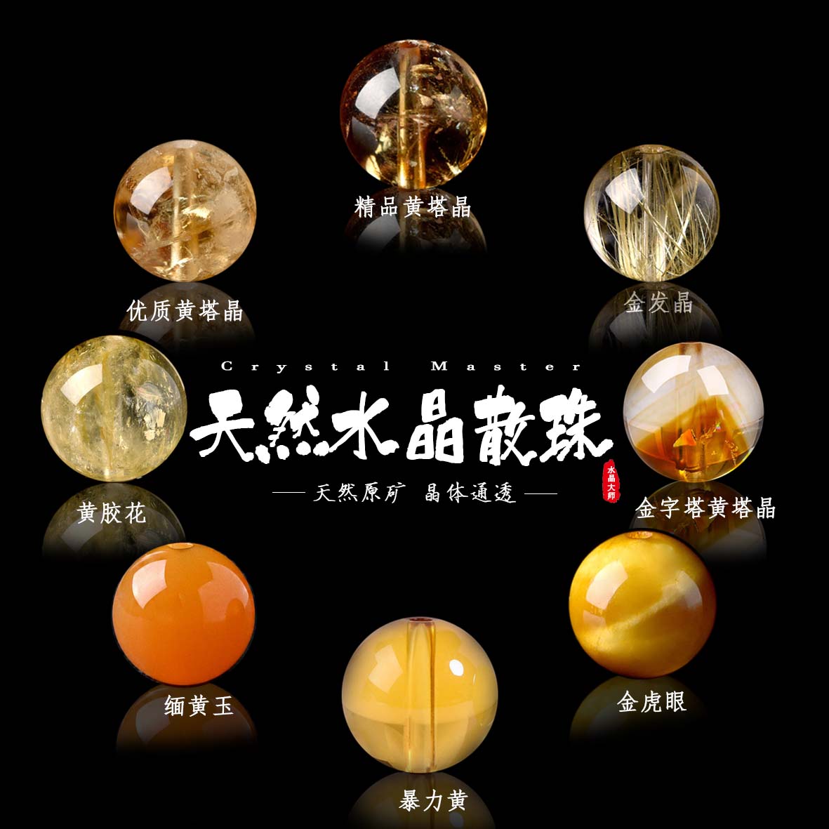 天然黄塔晶手链黄水晶散珠子串珠diy手串胶花金发晶金虎眼石单珠