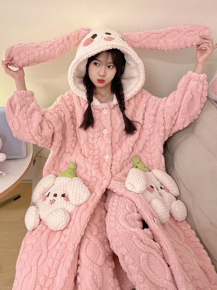 CORAL VELVET NIGHTGOWN WOMENS AUTUMN WINTER 2024 NEW VELVET THICKENED THERMAL PAJAMAS FLANNEL WINTER LOUNGEWEAR