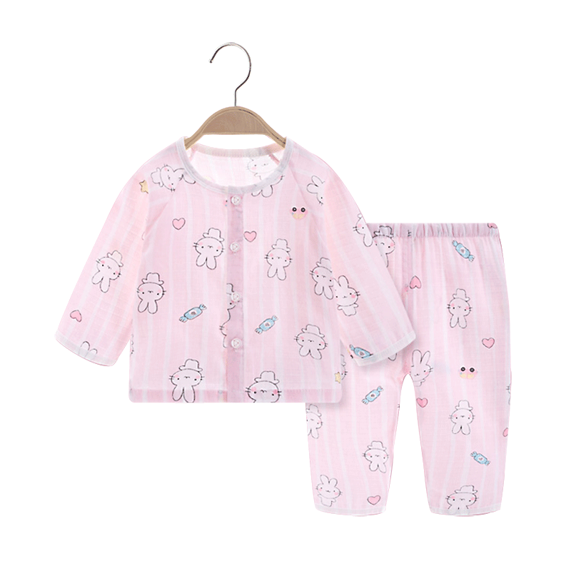 儿童睡衣夏季薄款纯棉宝宝家居服纱布套装男童女童长袖空调服分体
