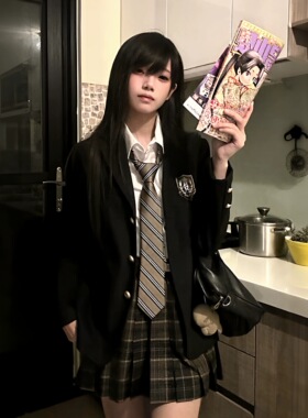 东京岁时记JK西装制服外套女秋春学院风黑色西服套装布朗茶茶