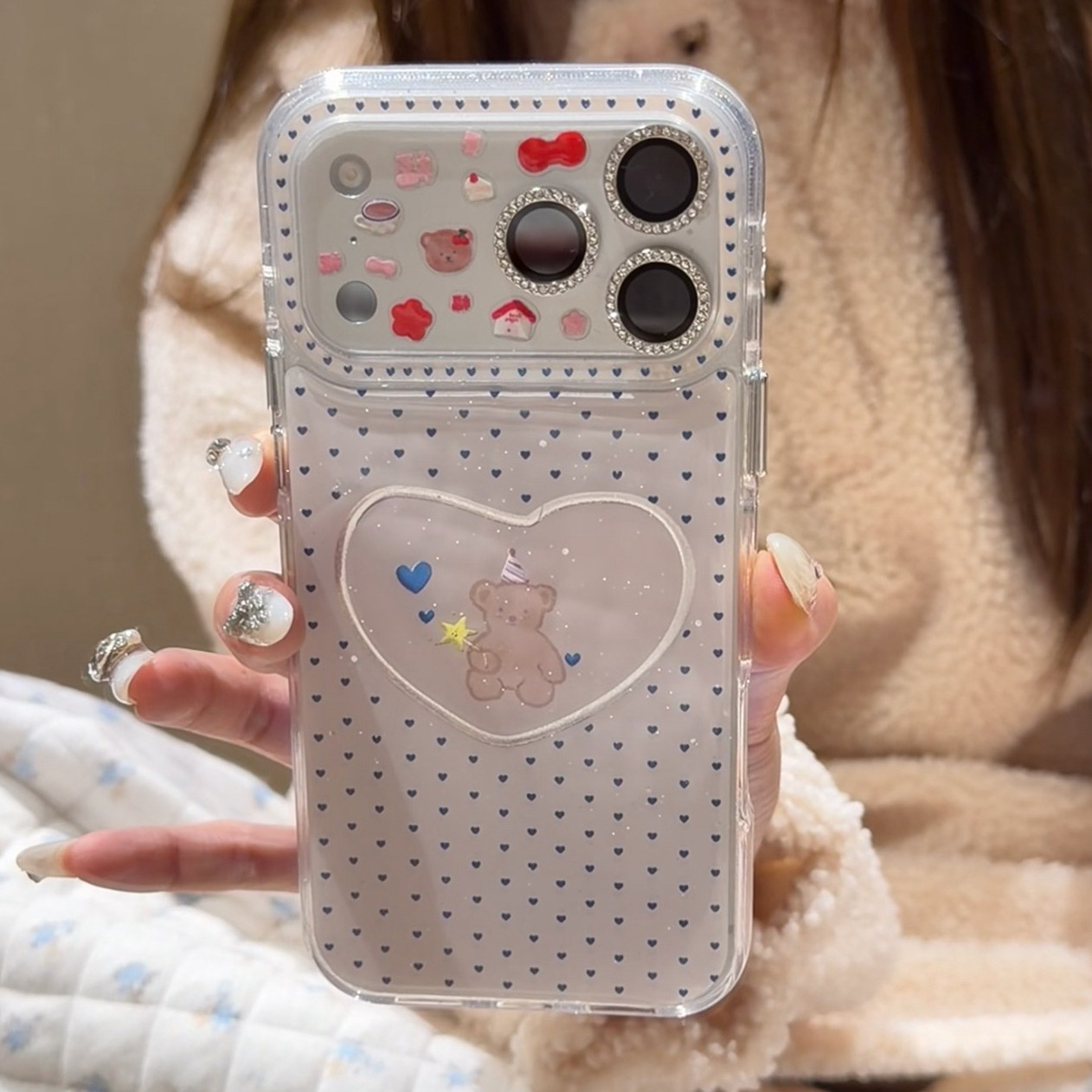 美牧卡通可爱镭射爱心苹果小熊适用苹果17手机壳iphone16promax新款15日韩风17pro女14pm个性13创意16pro全包