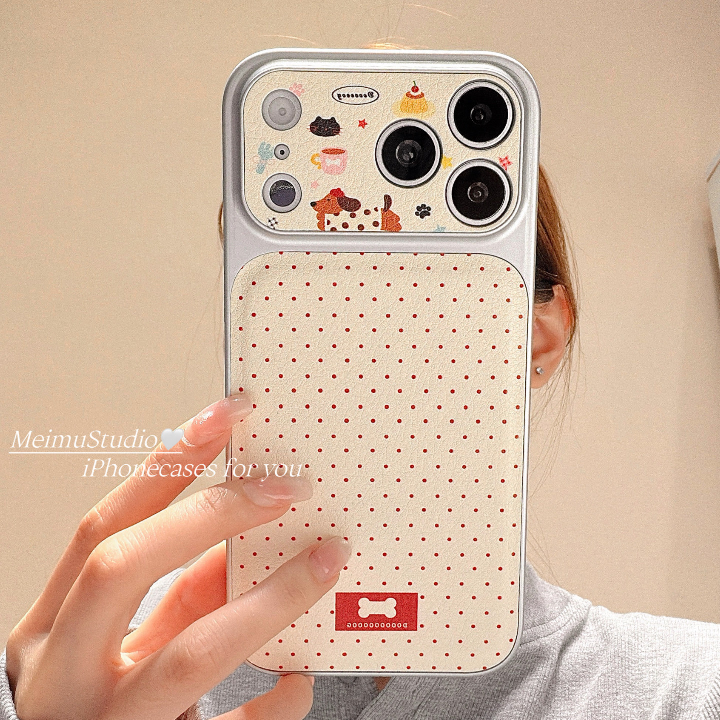 美牧韩系ins简约波点卡通狗狗适用苹果17pro手机壳iphone16promax新款15电镀皮质17大视窗14女15pm高级16全包,3C数码配件,手机保护套/壳,淘宝优惠券,粉丝福利购,淘宝优惠卷