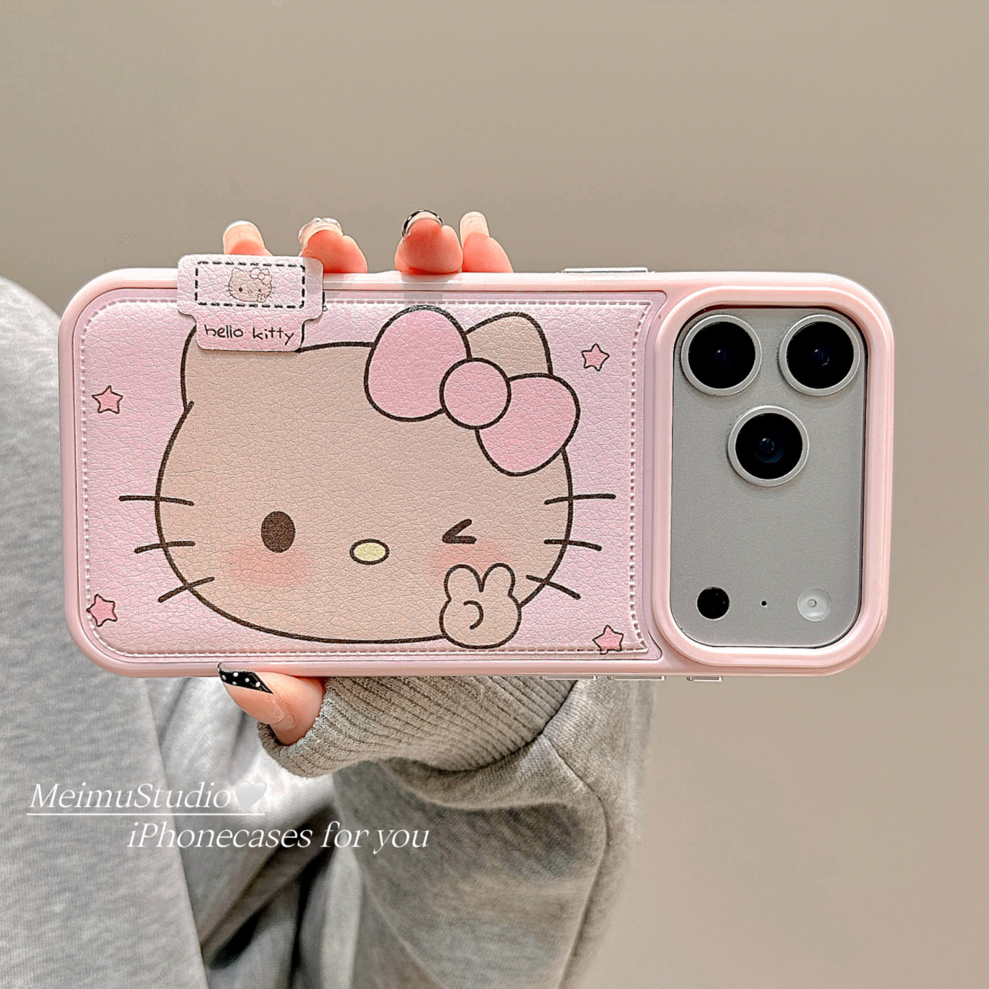 少女粉色比耶KT猫适用苹果手机壳