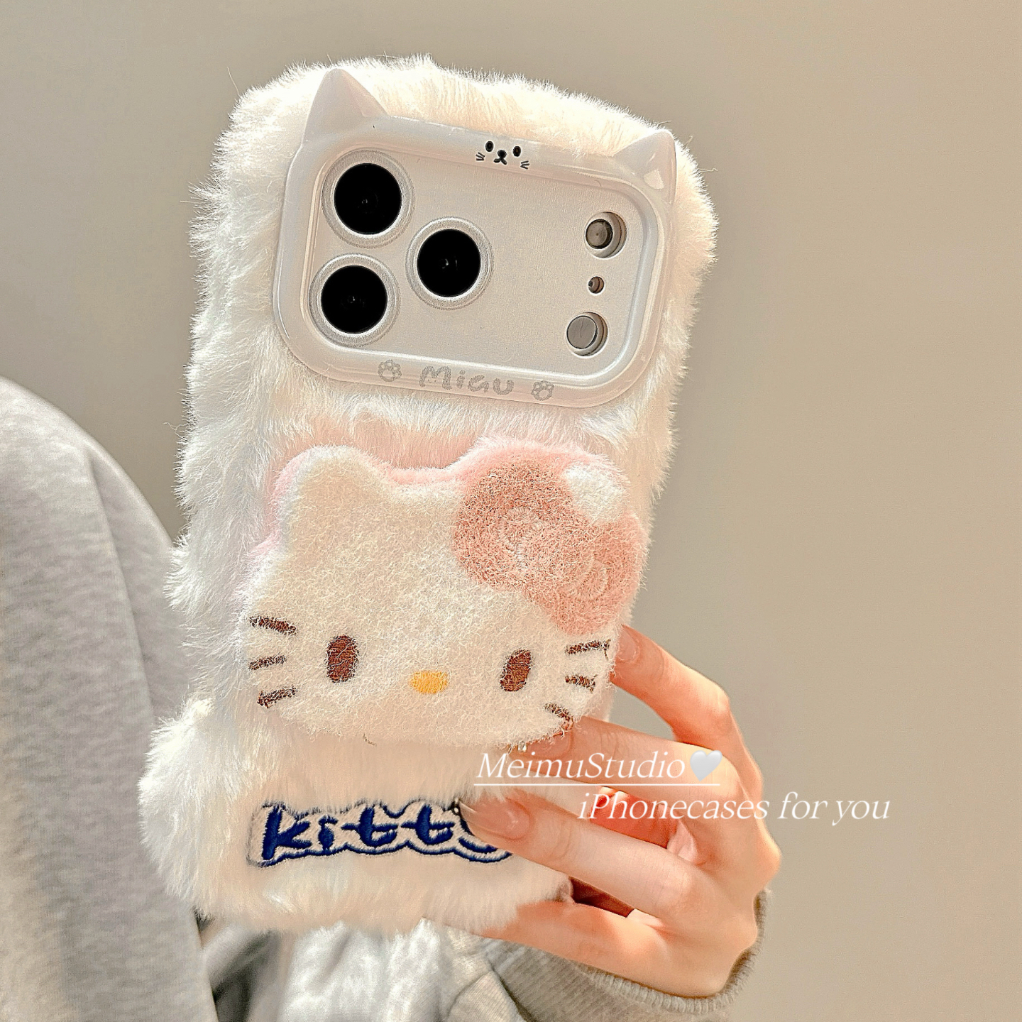 可爱卡通毛绒KT猫适用苹果手机壳