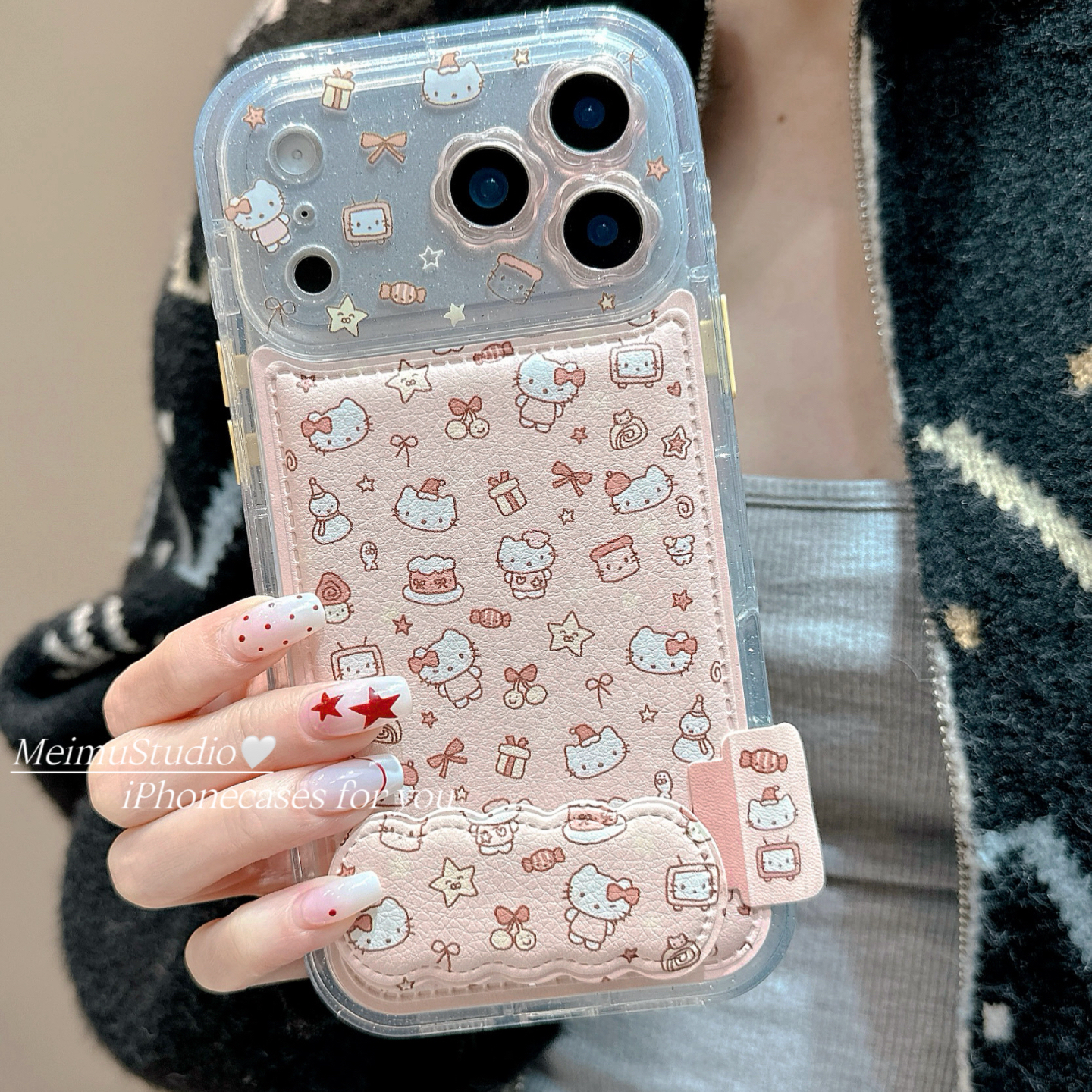 少女粉色KT猫支架适用苹果手机壳