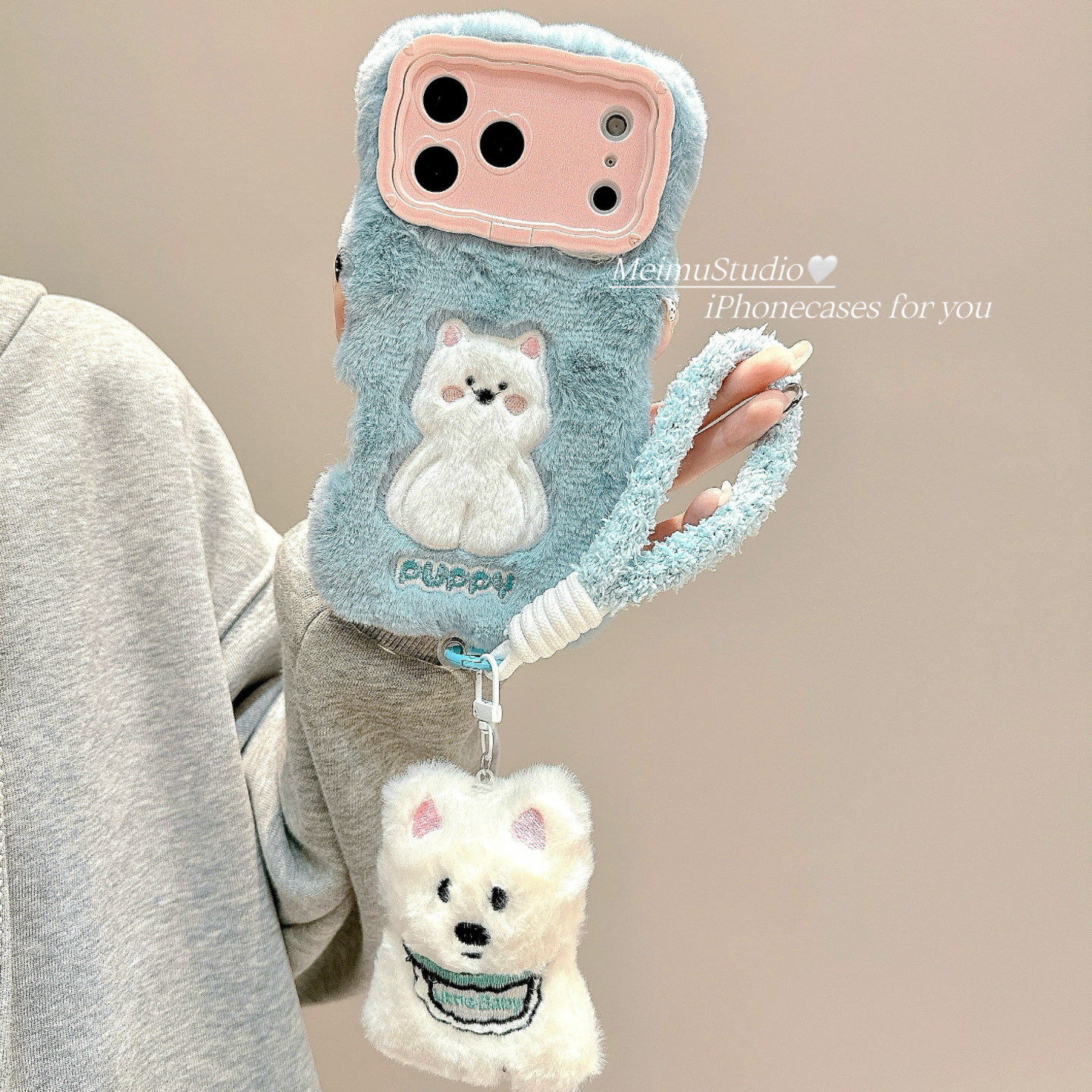 秋冬毛绒西高地适用苹果手机壳