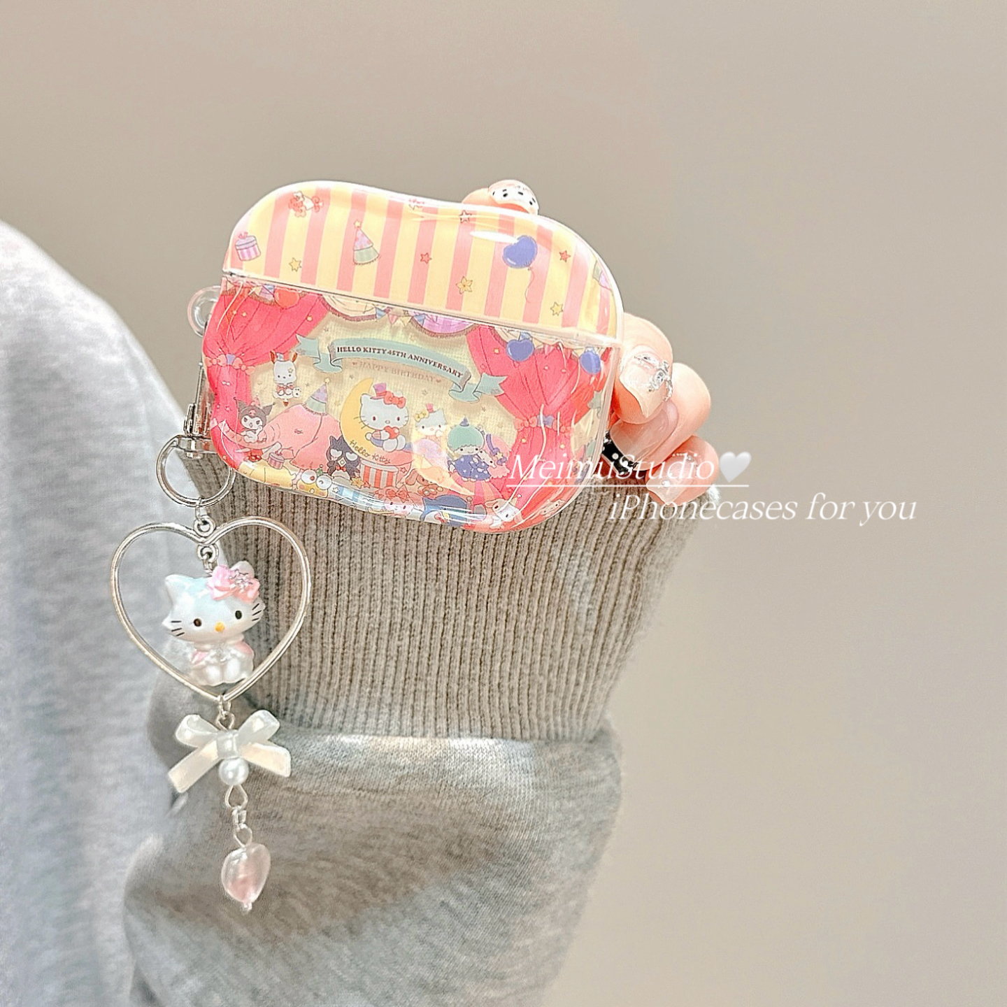 少女粉卡通可爱KT适用苹果耳机壳