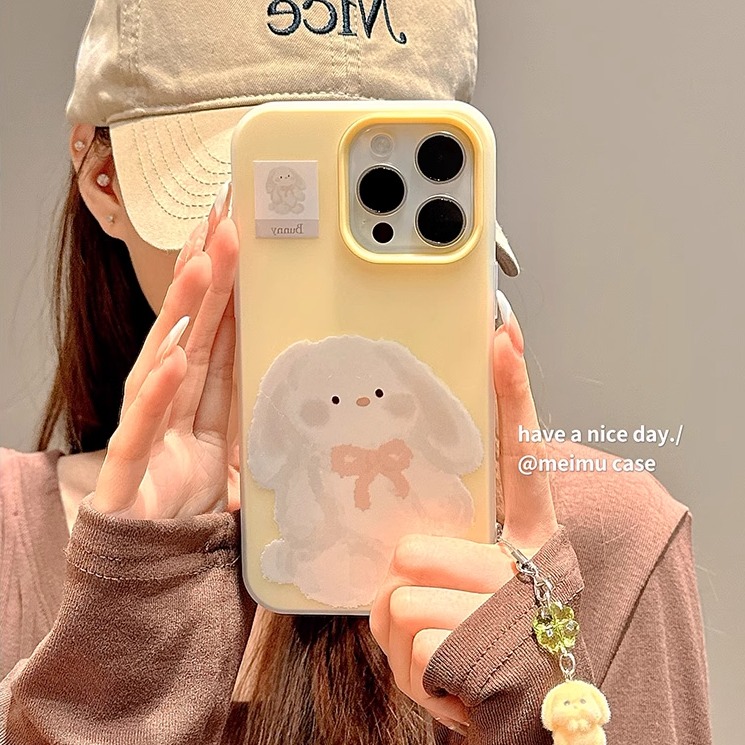 可爱卡通油画兔子适用苹果手机壳