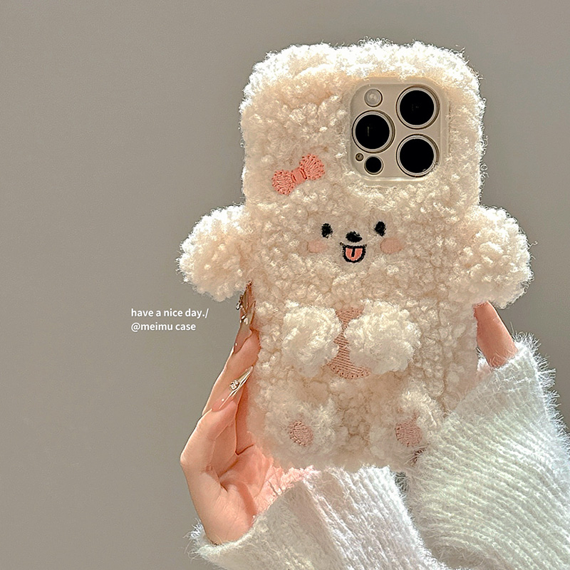 秋冬毛绒可爱小狗适用苹果手机壳