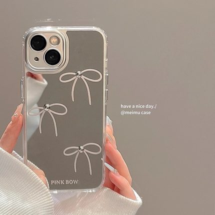 ins蝴蝶结镜面适用iPhone15promax手机壳苹果16pro新款13pro简约12少女11电镀14网红15全包自带镜头膜手机套