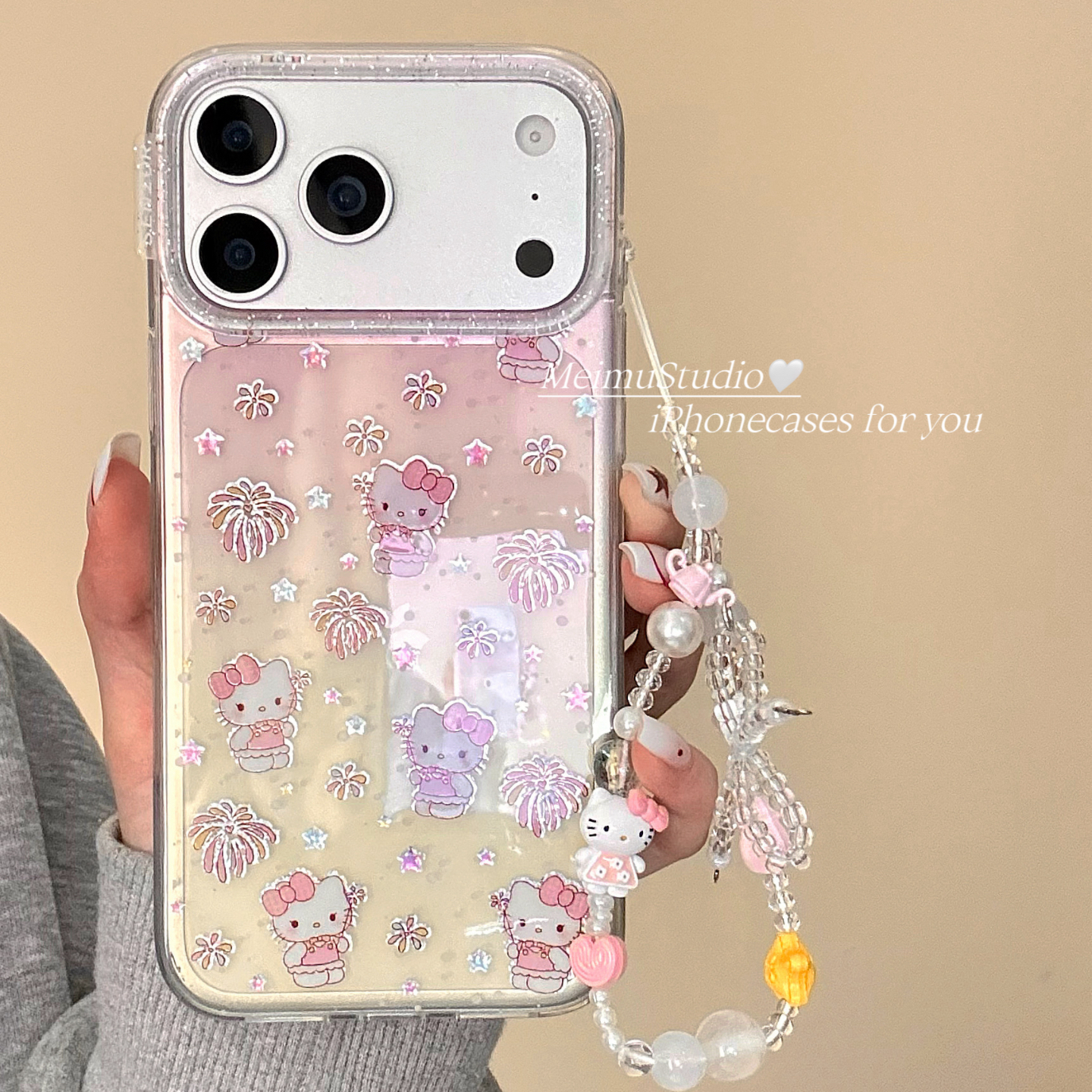 甜美鎏金烟花KT猫适用苹果手机壳